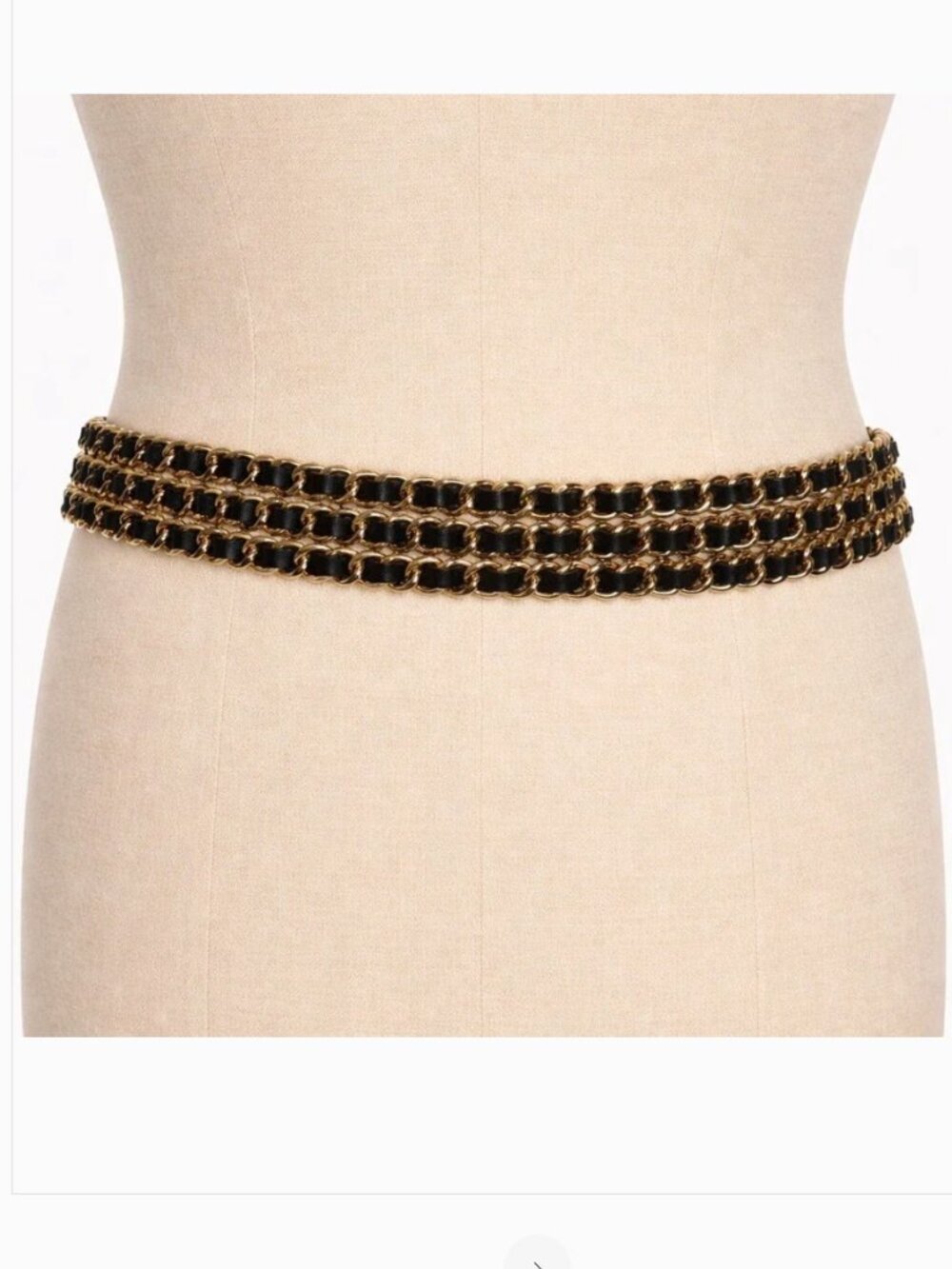 Vintage Black Leather Triple Gold Chain statement belt Multi-Strand Large